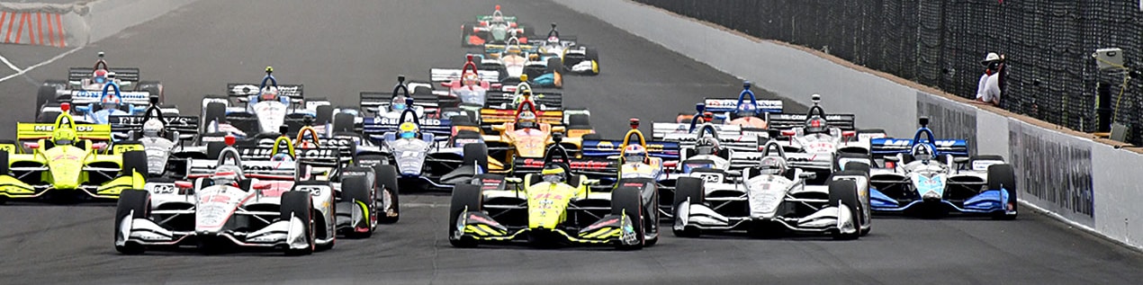 indy cars racing to through the start line Augusta